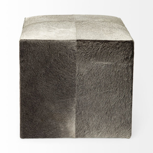 Mercana Zahavi I Handcrafted Cowhide Ottoman - Versatile Cube Accent for Modern, Boho, or Luxe Interiors Grey Hair-On-Hide 69055