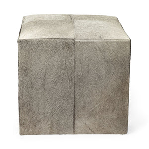 Mercana Zahavi I Handcrafted Cowhide Ottoman - Versatile Cube Accent for Modern, Boho, or Luxe Interiors Grey Hair-On-Hide 69055