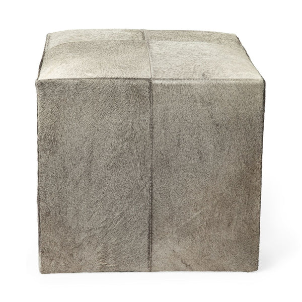 Mercana Zahavi I Handcrafted Cowhide Ottoman - Versatile Cube Accent for Modern, Boho, or Luxe Interiors Grey Hair-On-Hide 69055