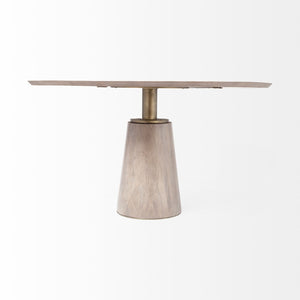 Mercana Maxwell Elegant Round Dining Table in Solid Mango Wood with Charcoal Pedestal for Modern Spaces 54" Brown Wood Top | Brown Wood/Gold Metal Base 69032-AB