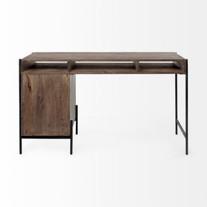 Mercana Glenn Contemporary Office Desk with 3 Drawers, Solid Wood Top & Sturdy Iron Frame for Stylish Workspaces 69021