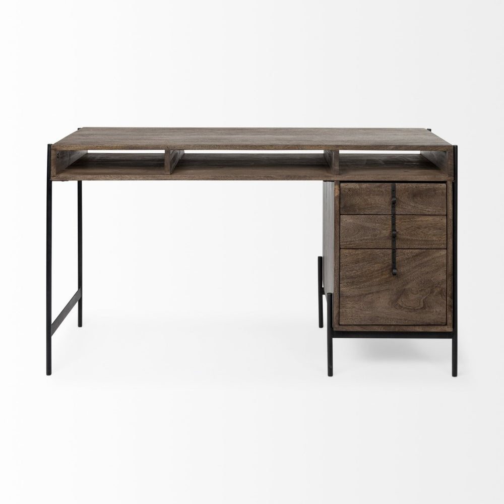 Mercana Glenn Contemporary Office Desk with 3 Drawers, Solid Wood Top & Sturdy Iron Frame for Stylish Workspaces 69021