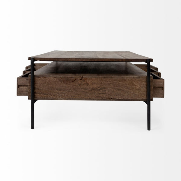 Mercana Glenn Rectangle Coffee Table with 6 Drawers - Stylish Mango Wood and Iron Frame for Modern Living Spaces 69016