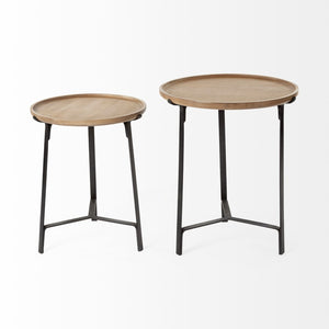 Mercana Helios Nesting End Tables Set of Two - Stylish Solid Wood Tops with Sturdy Industrial Bases 69014