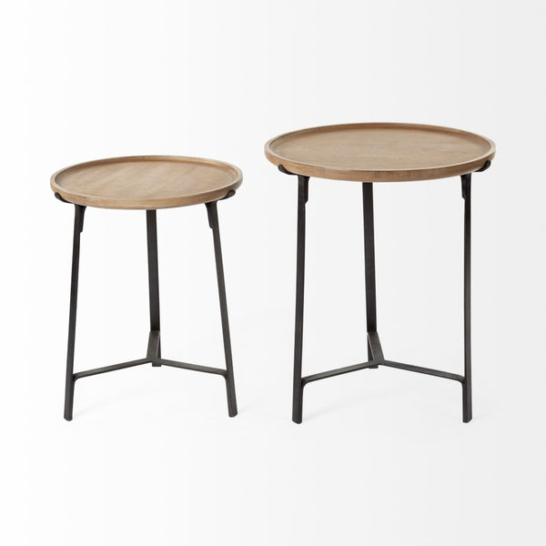 Mercana Helios Nesting End Tables Set of Two - Stylish Solid Wood Tops with Sturdy Industrial Bases 69014