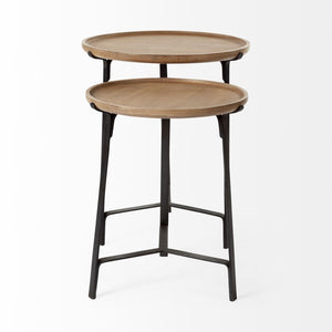 Mercana Helios Nesting End Tables Set of Two - Stylish Solid Wood Tops with Sturdy Industrial Bases 69014