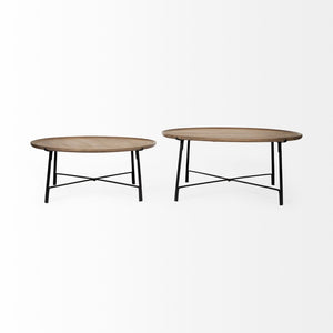 Mercana Helios Nesting Coffee Tables Set of 2 - Solid Mango Wood Top with Sturdy Crisscross Iron Base 69012