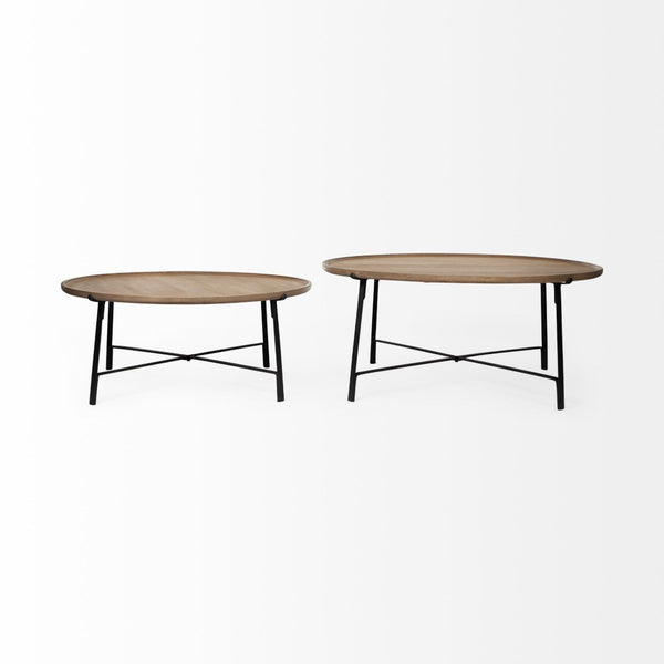 Mercana Helios Nesting Coffee Tables Set of 2 - Solid Mango Wood Top with Sturdy Crisscross Iron Base 69012