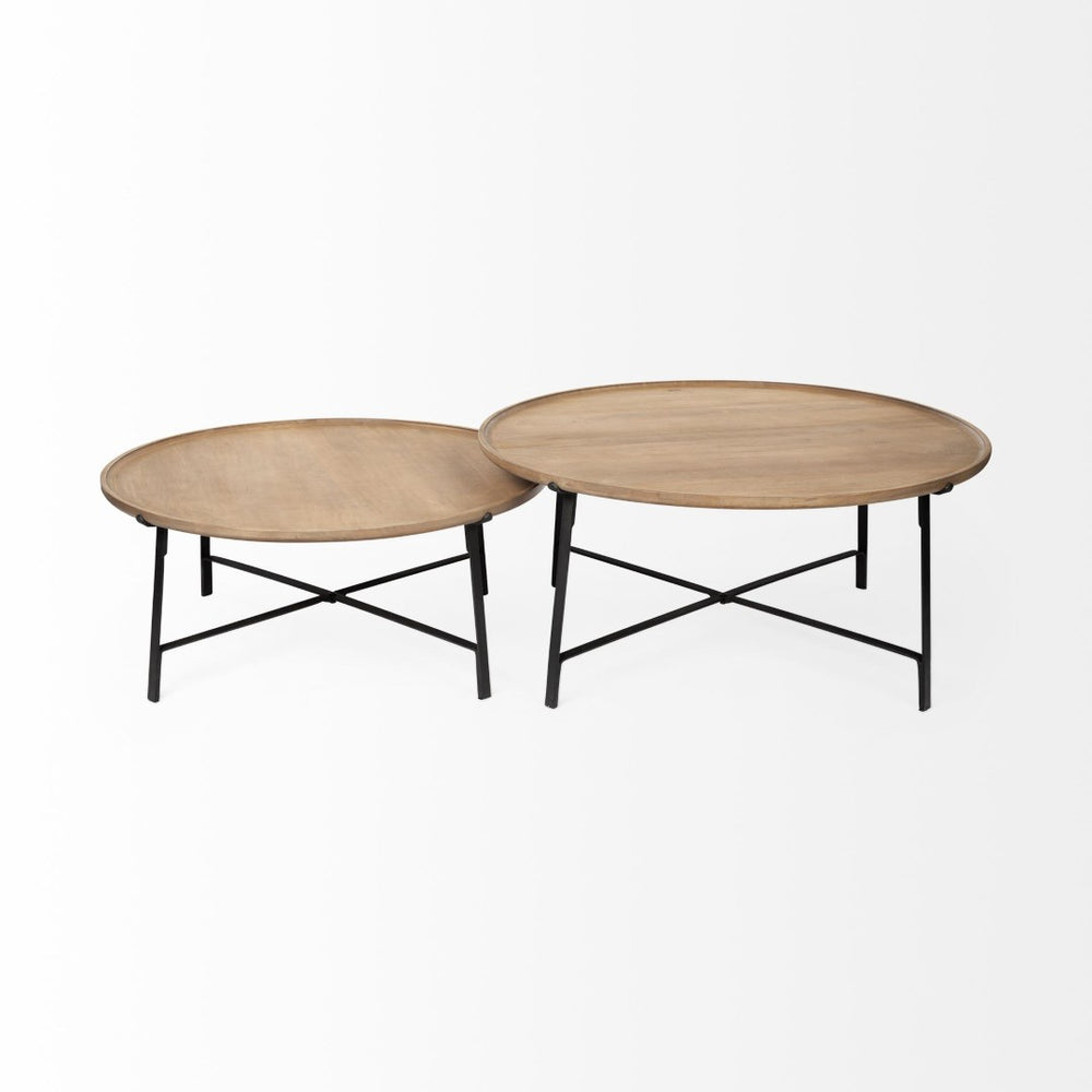 Mercana Helios Nesting Coffee Tables Set of 2 - Solid Mango Wood Top with Sturdy Crisscross Iron Base 69012