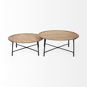 Mercana Helios Nesting Coffee Tables Set of 2 - Solid Mango Wood Top with Sturdy Crisscross Iron Base 69012