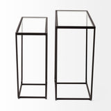 Mercana Arya (Set of 2) 24L x 10W Black Rectangular Glass Top Iron Frame Accent Table  68941