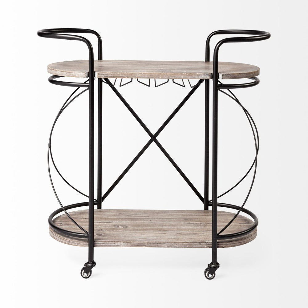Mercana Marlon Stylish Rolling Bar Cart with Two-Tier Shelves and Stemware Holder for Effortless Entertaining 68921