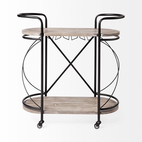 Mercana Marlon Stylish Rolling Bar Cart with Two-Tier Shelves and Stemware Holder for Effortless Entertaining 68921
