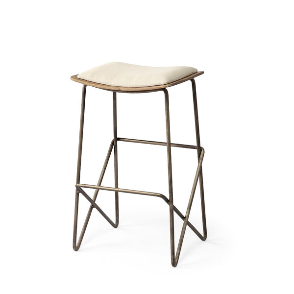 Mercana Katniss 26" Total Height Plush Saddle-Seat Stool with Sturdy Antiqued Frame for Stylish Interiors Cream Fabric | Gold Metal | Counter 68465
