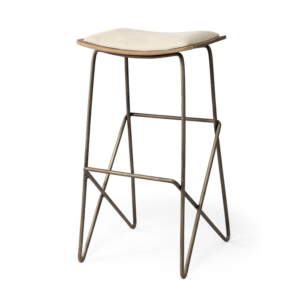 Mercana Katniss 26" Total Height Plush Saddle-Seat Stool with Sturdy Antiqued Frame for Stylish Interiors Cream Fabric | Gold Metal | Bar 68466