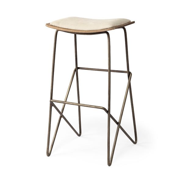 Mercana Katniss 26" Total Height Plush Saddle-Seat Stool with Sturdy Antiqued Frame for Stylish Interiors Cream Fabric | Gold Metal | Bar 68466