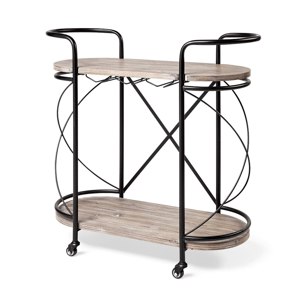 Mercana Marlon Stylish Rolling Bar Cart with Two-Tier Shelves and Stemware Holder for Effortless Entertaining 68921