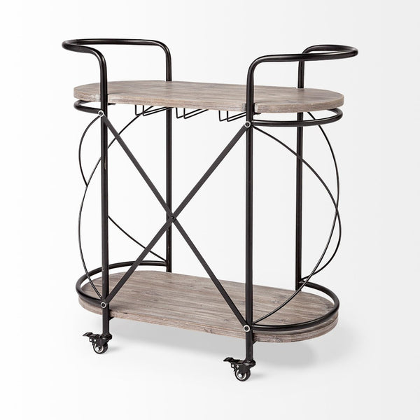 Mercana Marlon Stylish Rolling Bar Cart with Two-Tier Shelves and Stemware Holder for Effortless Entertaining 68921