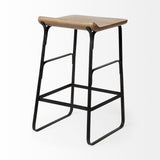 Mercana Conan 25" Seat Height Brown Wood Seat Black Metal Frame Counter Stool 69008