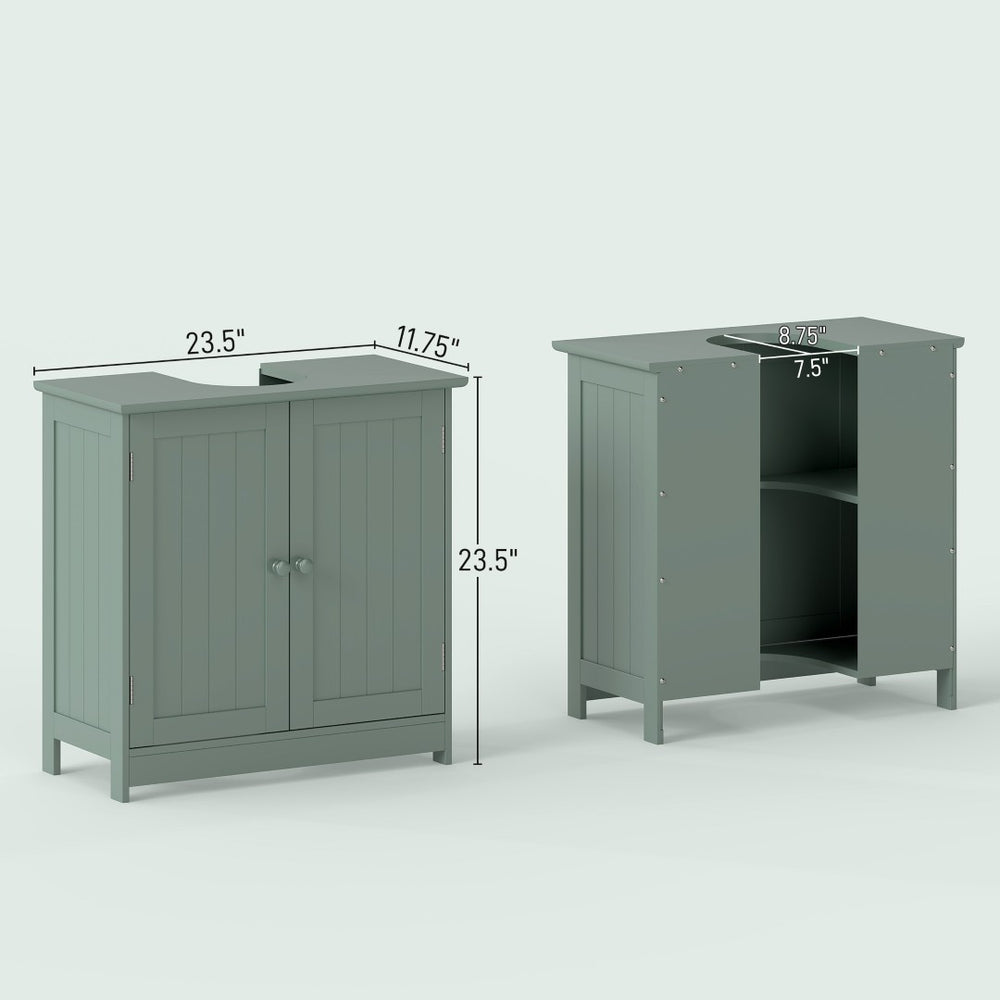 English Elm Bathroom Under Sink Cabinet Dark Green Mdf with Double Doors and Adjustable Shelf T3971P405325
