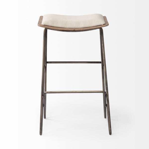 Mercana Katniss 26" Total Height Plush Saddle-Seat Stool with Sturdy Antiqued Frame for Stylish Interiors Cream Fabric | Gold Metal | Counter 68465
