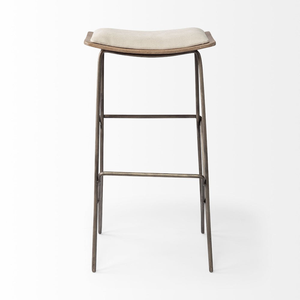 Mercana Katniss 26" Total Height Plush Saddle-Seat Stool with Sturdy Antiqued Frame for Stylish Interiors Cream Fabric | Gold Metal | Bar 68466