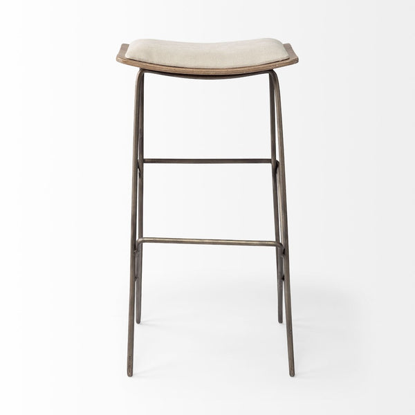 Mercana Katniss 26" Total Height Plush Saddle-Seat Stool with Sturdy Antiqued Frame for Stylish Interiors Cream Fabric | Gold Metal | Bar 68466