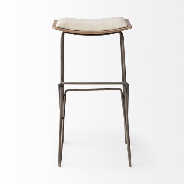 Mercana Katniss 26" Total Height Plush Saddle-Seat Stool with Sturdy Antiqued Frame for Stylish Interiors Cream Fabric | Gold Metal | Bar 68466