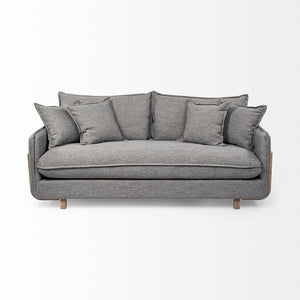Mercana Roy 84" Upholstered Three-Seater Sofa with Detachable Cushions and Throw Pillows for Ultimate Comfort Castlerock Gray Fabric | Brown Wood 68711