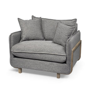 Mercana Roy Luxurious Upholstered Armchair with Solid Wood Frame for Elegant Living Room Comfort & Style Castlerock Gray Fabric | Brown Wood 68715