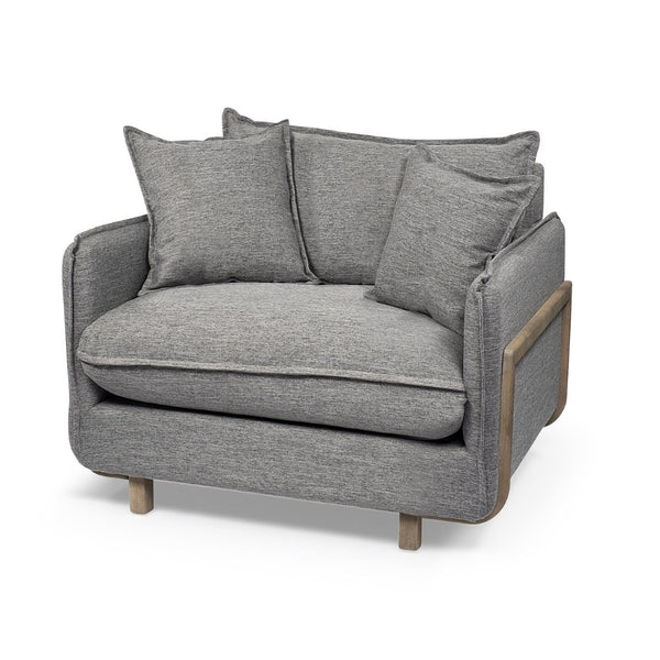 Mercana Roy Luxurious Upholstered Armchair with Solid Wood Frame for Elegant Living Room Comfort & Style Castlerock Gray Fabric | Brown Wood 68715