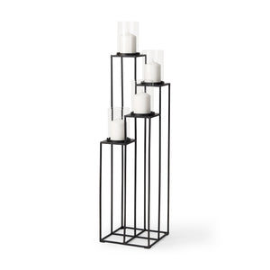 Mercana Cindy 4-Tier, Matte Black Metal w/ Hurricane Glass, Pillar Candle Floor Lantern  70043