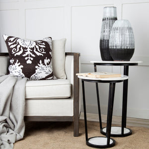 Mercana Bombola Accent Table: Modern Industrial Design with Polished Marble Top and Sturdy Metal Frame White Marble | Black Metal | 18W 67039