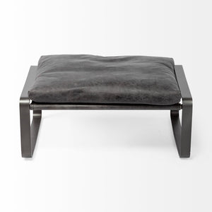 Mercana Hornet Compact 14" Ottoman - Modern Industrial Elegance with Genuine Leather Cushion and Metal Base 67603