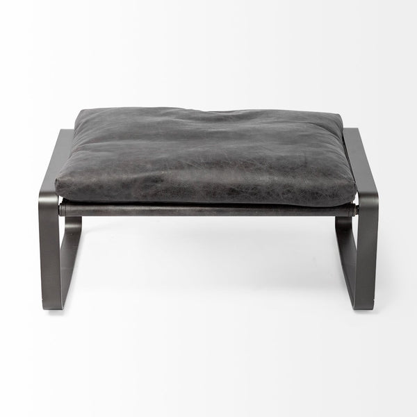 Mercana Hornet Compact 14" Ottoman - Modern Industrial Elegance with Genuine Leather Cushion and Metal Base 67603