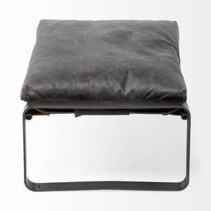 Mercana Hornet Compact 14" Ottoman - Modern Industrial Elegance with Genuine Leather Cushion and Metal Base 67603