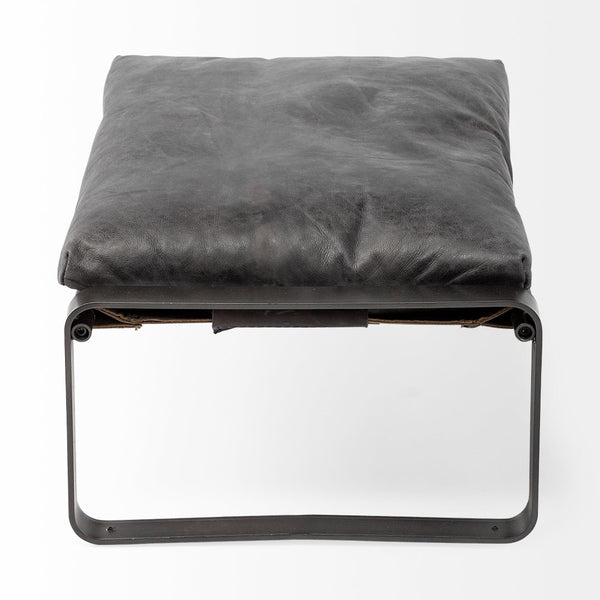 Mercana Hornet Compact 14" Ottoman - Modern Industrial Elegance with Genuine Leather Cushion and Metal Base 67603