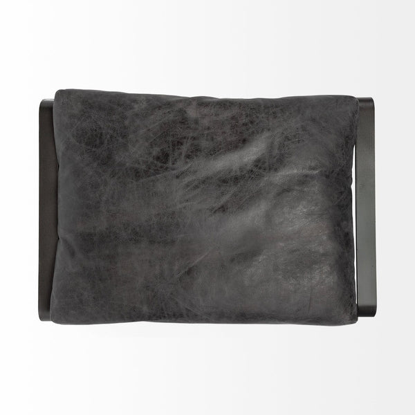 Mercana Hornet Compact 14" Ottoman - Modern Industrial Elegance with Genuine Leather Cushion and Metal Base 67603