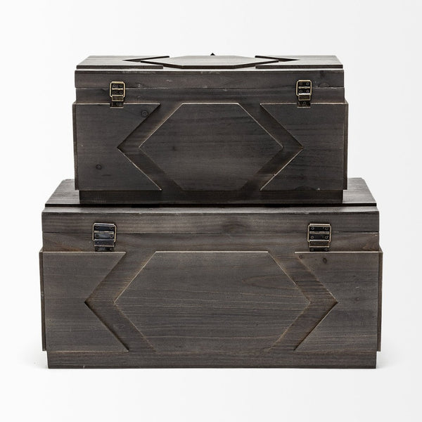 Mercana Cassia Stylish Wooden Storage Boxes with Iron Handles for Modern Farmhouse and Urban Loft Decor 57853