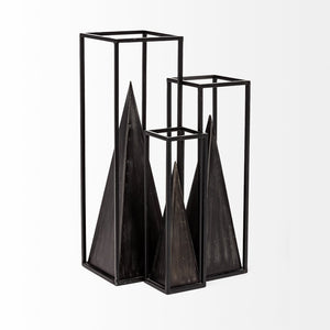 Mercana Memphis Geometric Metal Pyramid Sculpture in Square Frame – Modern Industrial Home Décor Accent Piece Black Metal | 16H 67656