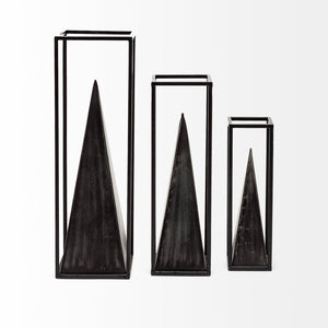 Mercana Memphis Geometric Metal Pyramid Sculpture in Square Frame – Modern Industrial Home Décor Accent Piece Black Metal | 13H 67657