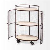 Mercana Saluti II Black Metal Frame cage w/three wood shelves oval Bar Cart 67972