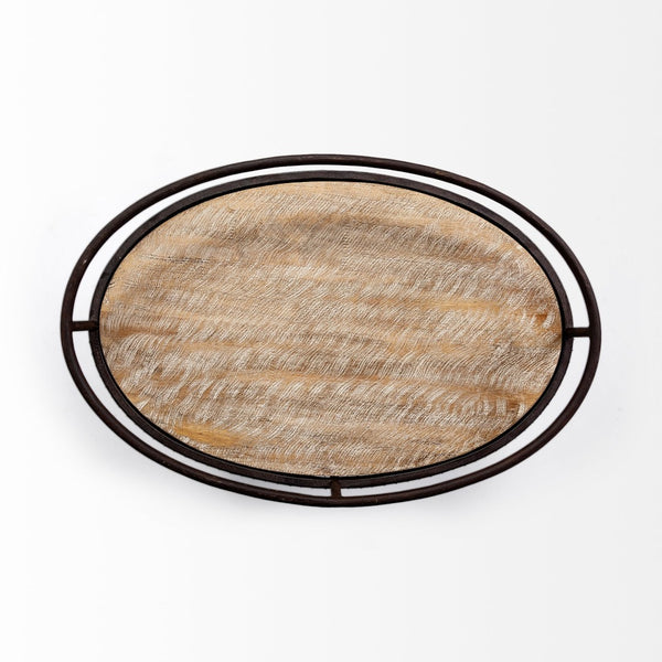 Mercana Saluti Oval Black Metal Frame Bar Cart with 3 Wooden Shelves for Stylish Home Storage and Display 67972