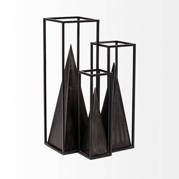 Mercana Memphis Geometric Metal Pyramid Sculpture in Square Frame – Modern Industrial Home Décor Accent Piece Black Metal | 13H 67657