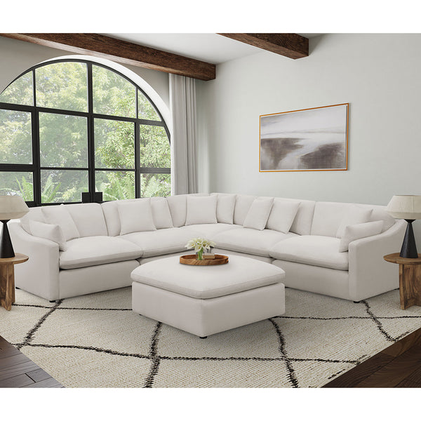 English Elm Greeley Ivory Upholstered Armless Chair — Plush Deep Cushions, Tailored Topstitching, Modern Modular Accent Seat B062P378400