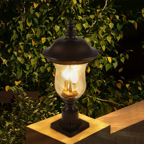 English Elm 21"(H) Vintage Outdoor Lamp Post Light, Waterproof Bronze Garden Lantern with Clear Glass Shade, E12 Bulb Ready W2312P389949