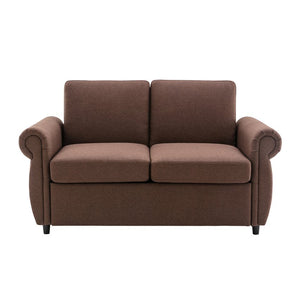 English Elm 57.9" Orisfur Pull Out Sofa Bed Loveseat Sleeper with Twin Memory Mattress, Linen Upholstery, USB Ports Brown N719P210624D