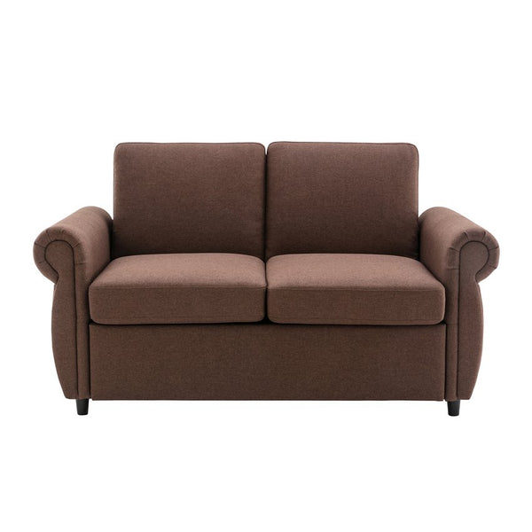 English Elm 57.9" Orisfur Pull Out Sofa Bed Loveseat Sleeper with Twin Memory Mattress, Linen Upholstery, USB Ports Brown N719P210624D