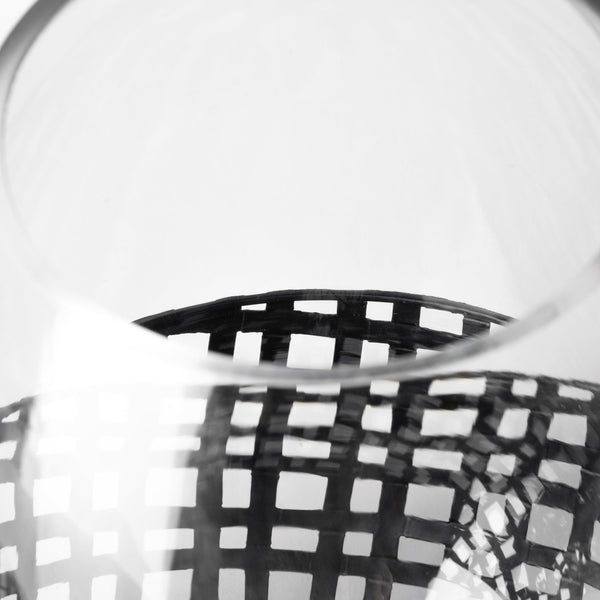 Mercana Reena Small Woven Metal Base Candle Holder with Hurricane Glass for Stylish Home Décor Lighting Black Metal | 10H 68939