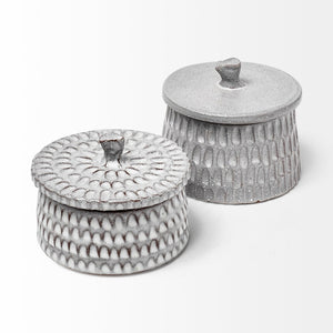 Mercana Azul Decorative Ceramic Box – Artisan Textured Accent for Modern Interiors, Ideal for Stylish Storage Gray Ceramic | 4.9W 68913